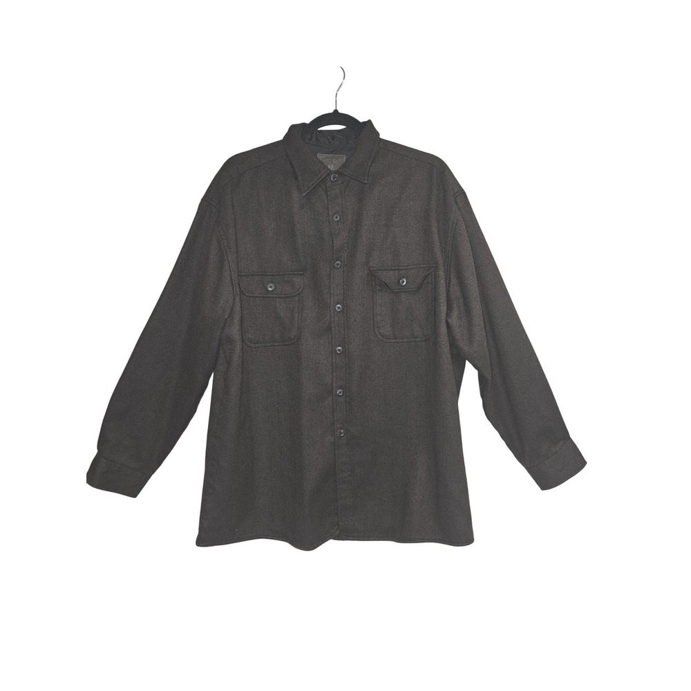 St Johns Bay Mens Brown Herringbone Wool Blend Button Front Shirt Jacket Large